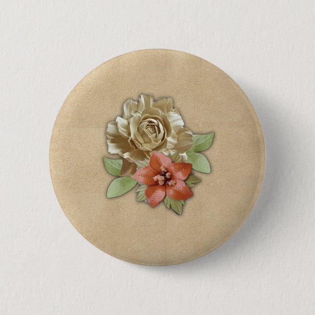 Leather flowers on Suede 6 Cm Round Badge (Front)