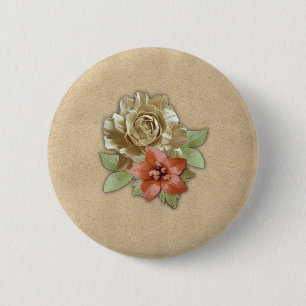 Leather flowers on Suede 6 Cm Round Badge