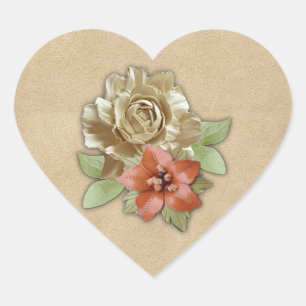 Leather flowers on Suede Heart Sticker