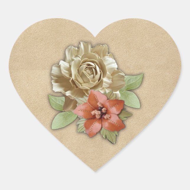 Leather flowers on Suede Heart Sticker (Front)