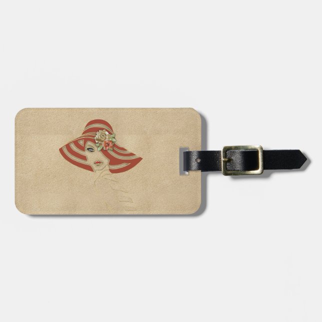 Leather flowers on Suede Luggage Tag (Front Horizontal)