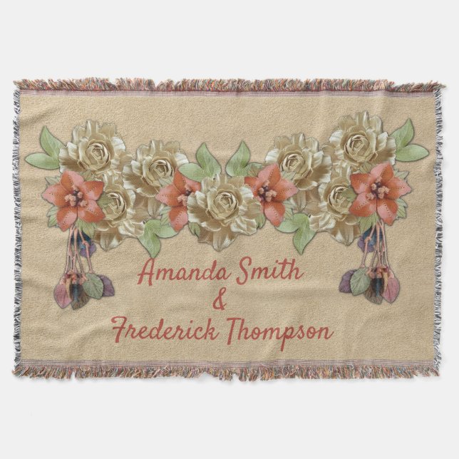 Leather flowers on Suede Throw Blanket (Front)