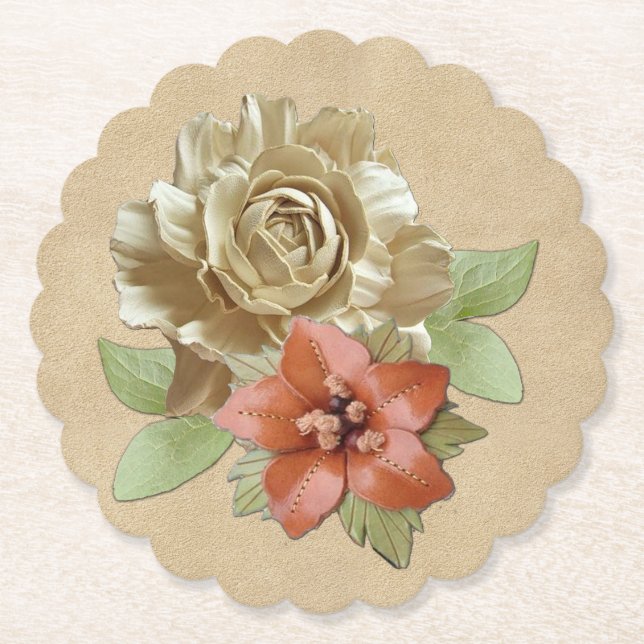 Leather flowers & Suede Texture Art Paper Coaster (Front)