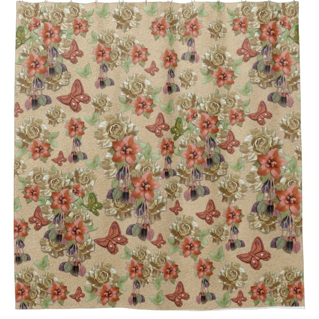 Leather Flowers & Suede Texture Art Shower Curtain (Front)