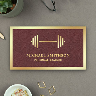 Leather Gold Dumbbell Fitness Personal Trainer Business Card