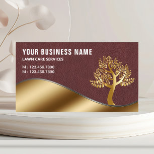 Leather Gold Tree Gardening Landscaping Lawn Care Business Card