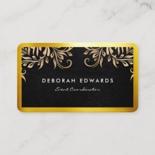 Leather Golden Border Ornate Elements Business Card