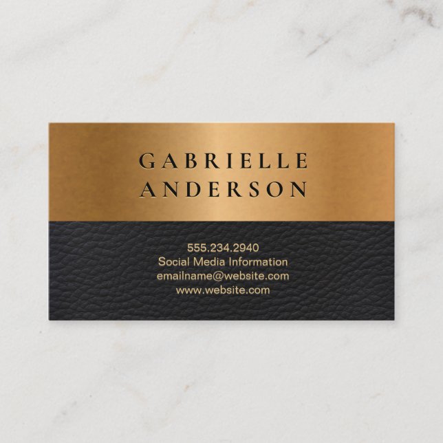 Leather | Golden Metallic Colour Block Business Card (Front)