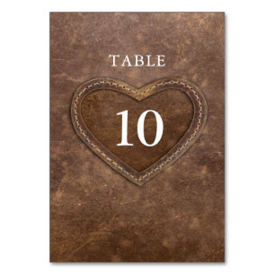 Leather heart 3rd wedding anniversary brown table number