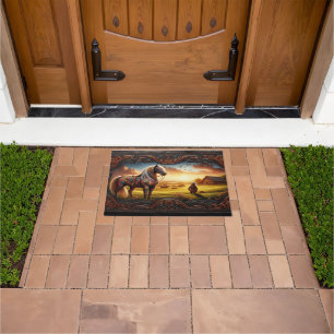 Leather Horse Ranch Ornate Horse Doormat