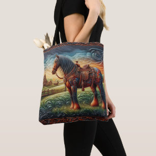 Leather Horse Ranch Sunset Tote Bag