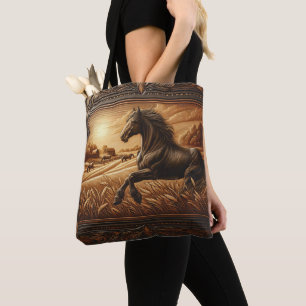 Leather Horse Ranch Sunset Tote Bag