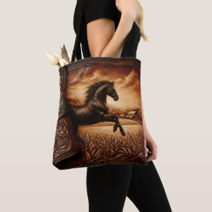 Leather Horse Ranch Sunset Tote Bag