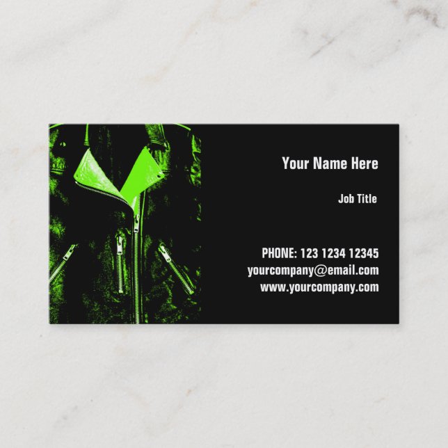 Leather Jacket Green business card horizontal (Front)