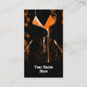 Leather Jacket Orange 'Name' business card black