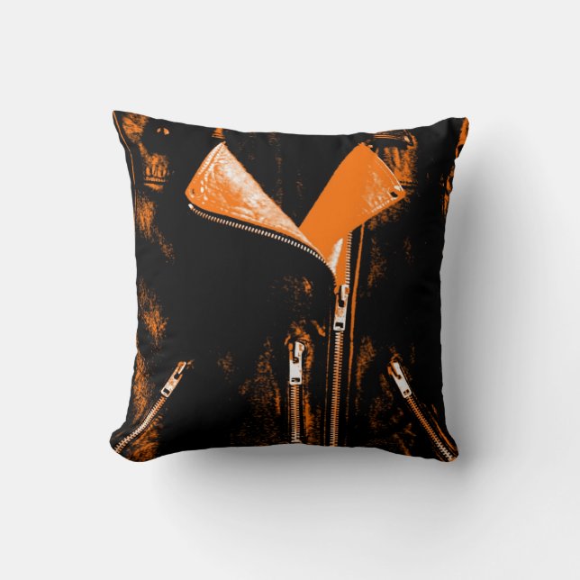 Leather Jacket Orange printed throw pillow square (Front)