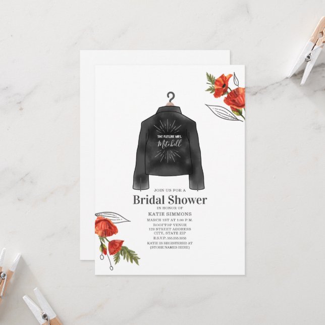 Leather Jacket Poppies Future Mrs. Bridal Shower Invitation (Front/Back In Situ)
