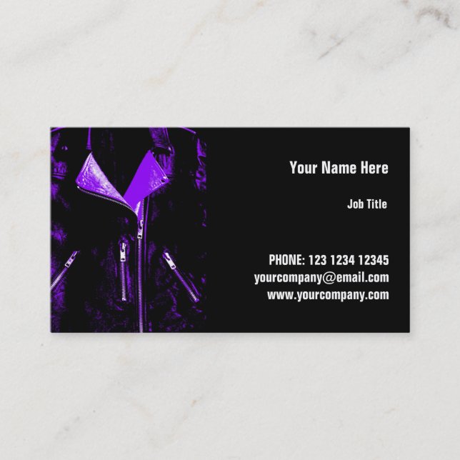 Leather Jacket Purple business card horizontal (Front)