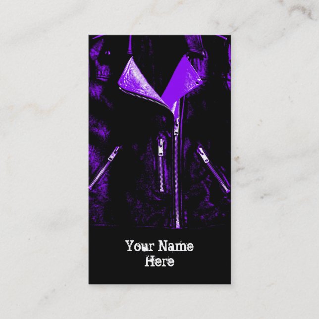 Leather Jacket Purple 'Name' business card black (Front)