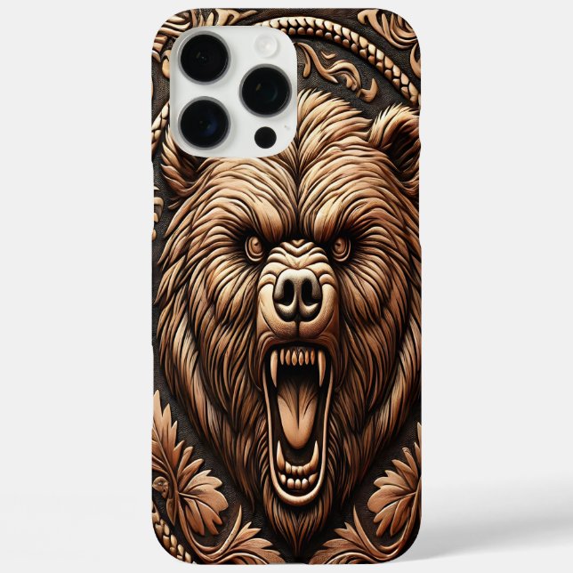 Leather-Like looking Bear Angry Head Case-Mate iPhone Case (Back)