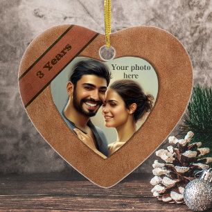 Leather Look 3rd Anniversary: Add Your Photo Ceramic Tree Decoration