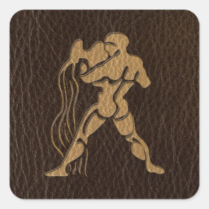 Leather-Look Aquarius Square Sticker