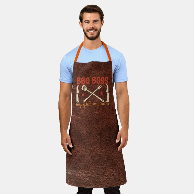 Leather-Look BBQ Boss My RulesAll-Over Print Apron (Worn)
