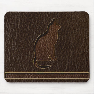 Leather-Look Cat Dark Mouse Mat