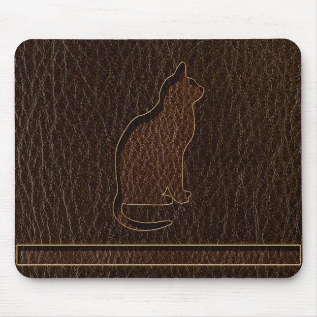 Leather-Look Cat Dark Mouse Mat (Front)