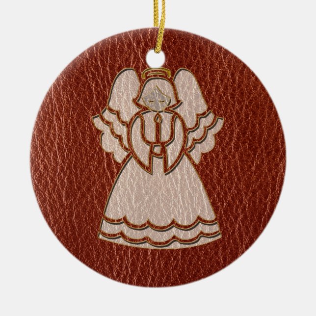Leather-Look Christmas Angel Ceramic Tree Decoration (Front)