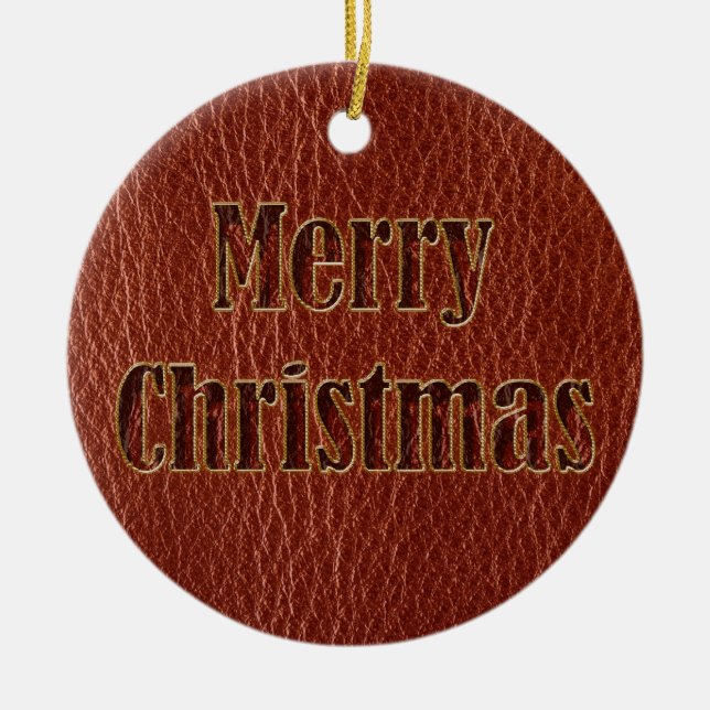 Leather-Look Christmas Red Ceramic Tree Decoration (Front)