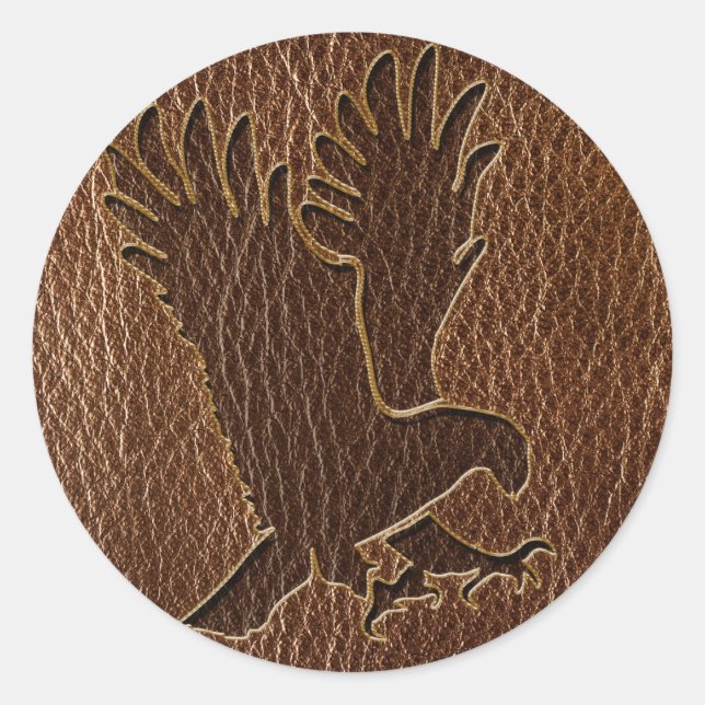 Leather-Look Eagle Classic Round Sticker (Front)