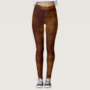 Leather look faux aged brown leggings