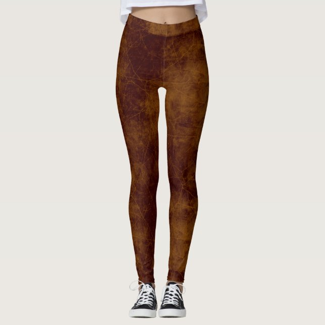 Leather look faux aged brown leggings (Front)