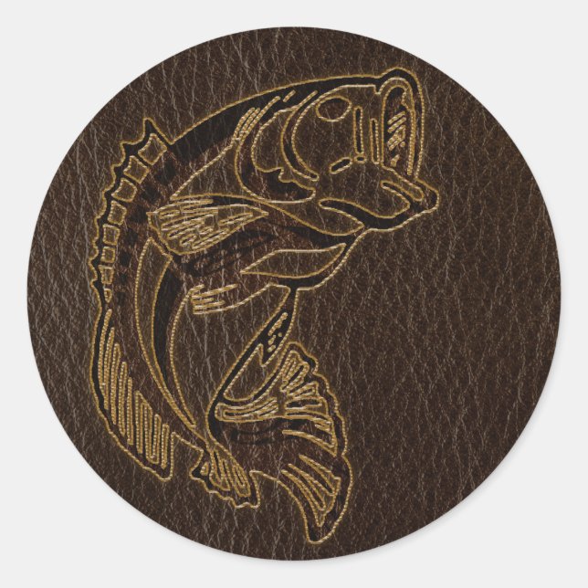Leather-Look Fish Dark Classic Round Sticker (Front)