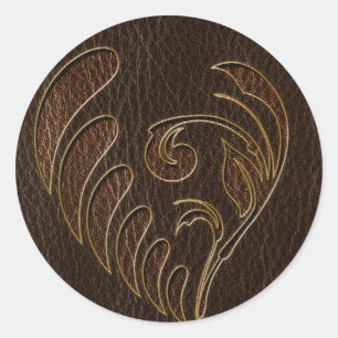 Leather-Look Flower Dark Classic Round Sticker