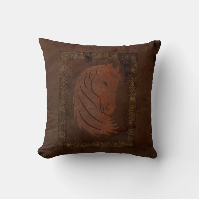 Leather Look Horse Decorator Pillow (Front)