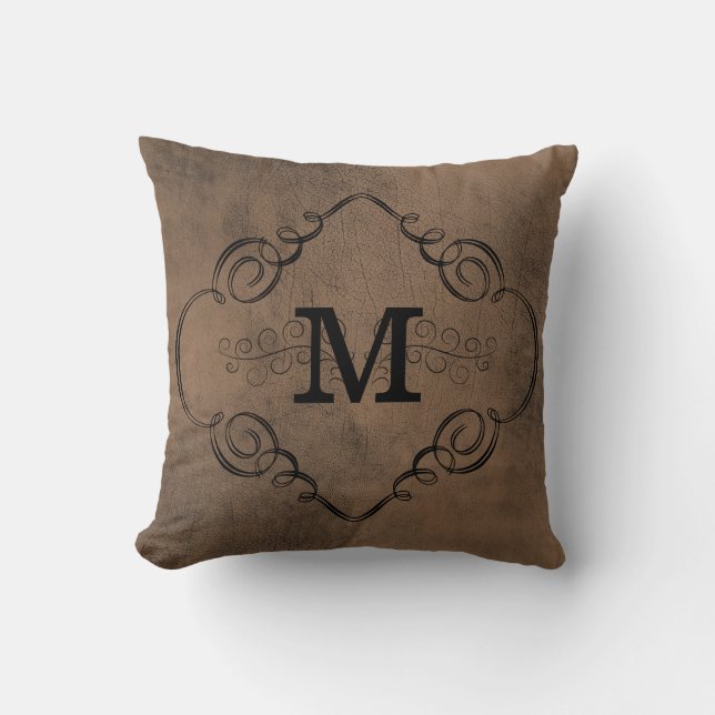 Leather Look Monogram Wedding Keepsake Cushion (Front)