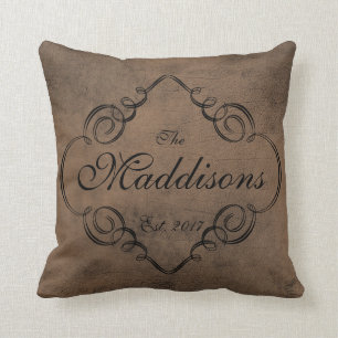 Leather Look Monogram Wedding Keepsake Cushion
