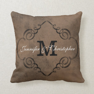 Leather Look Monogram Wedding Keepsake Reversible Cushion