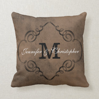 Leather Look Monogram Wedding Keepsake Reversible Cushion
