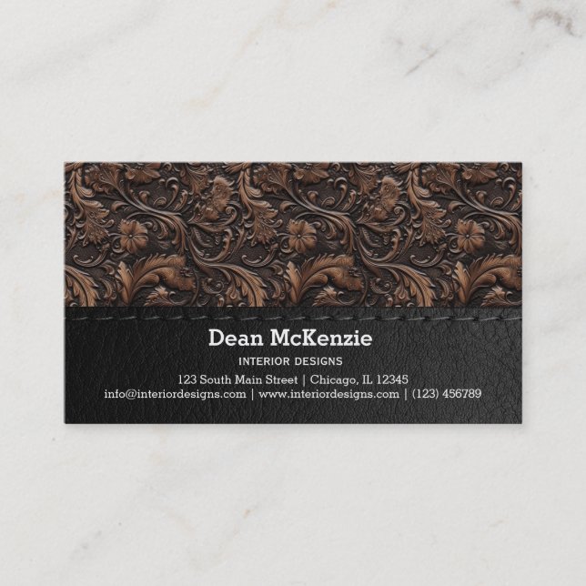 Leather look motif pattern business card (Front)