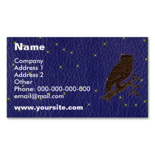 Leather-Look Native American Zodiac Owl Magnetic Business Card