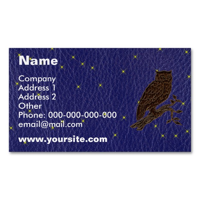 Leather-Look Native American Zodiac Owl Magnetic Business Card (Front)