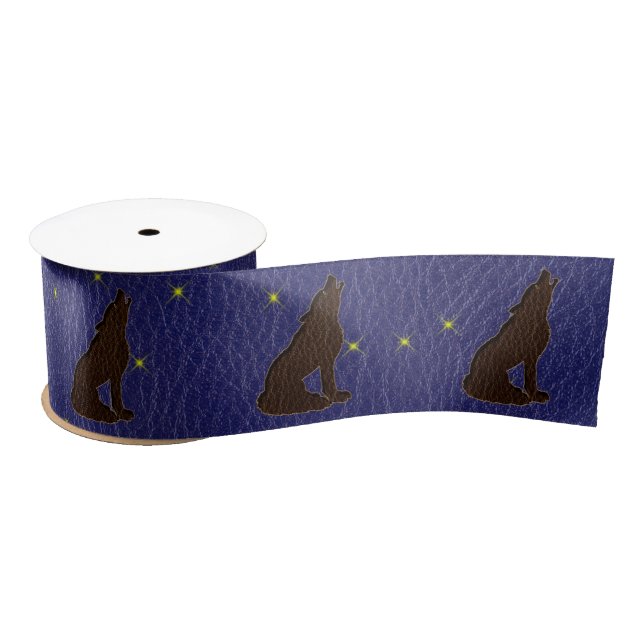 Leather-Look Native American Zodiac Wolf Satin Ribbon (Spool)