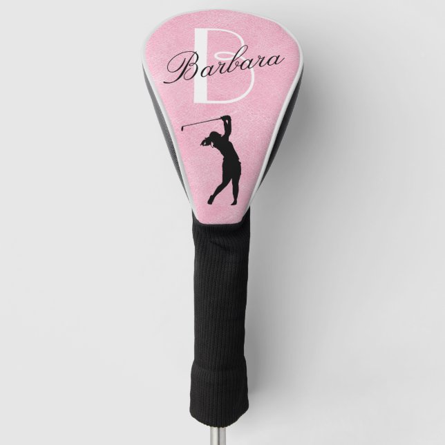 Leather Look Pink Women’s Monogram Name  Golf Head Cover (Front)