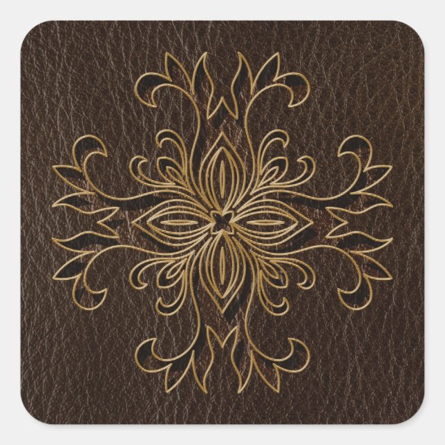 Leather-Look Star Dark Square Sticker (Front)