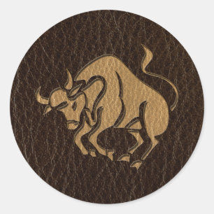 Leather-Look Taurus Classic Round Sticker