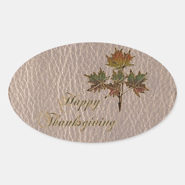 Leather-Look Thanksgiving 2 Oval Sticker (Front)