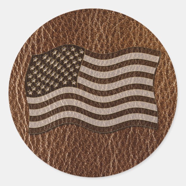 Leather-Look USA Flag Classic Round Sticker (Front)